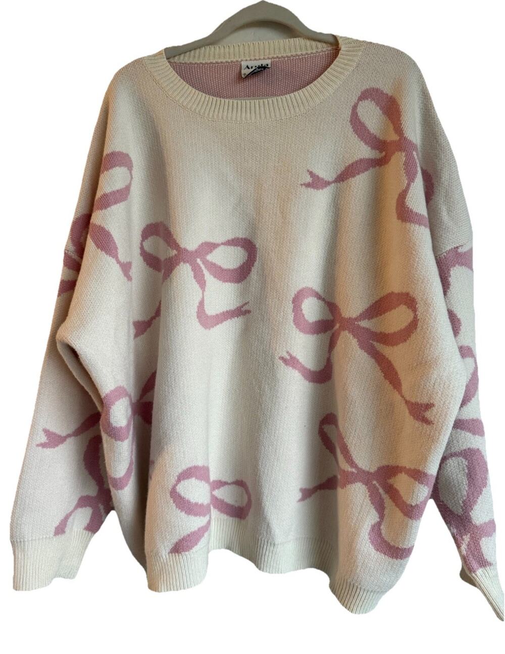 Arula Sweater Womens B (US 16-18) Cream Bow Balletcore Boxy Fit Knit Pullover